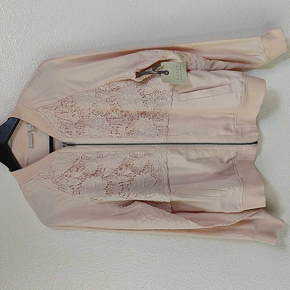 Hinge Seattle Super Soft Lace Zip Light Weight Pastel Pink Jacket Bomber XS